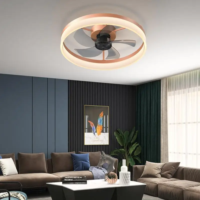 Dimmable LED Ceiling Fan with Modern Rose Gold Light