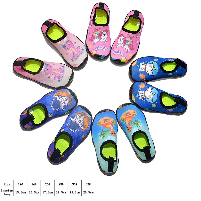 New Kids Summer Cartoon Beach Barefoot Quick-drying Water Shoes Girls Soft-soled Swim Shoes Boys Vacation Beach Shoes 22-32#