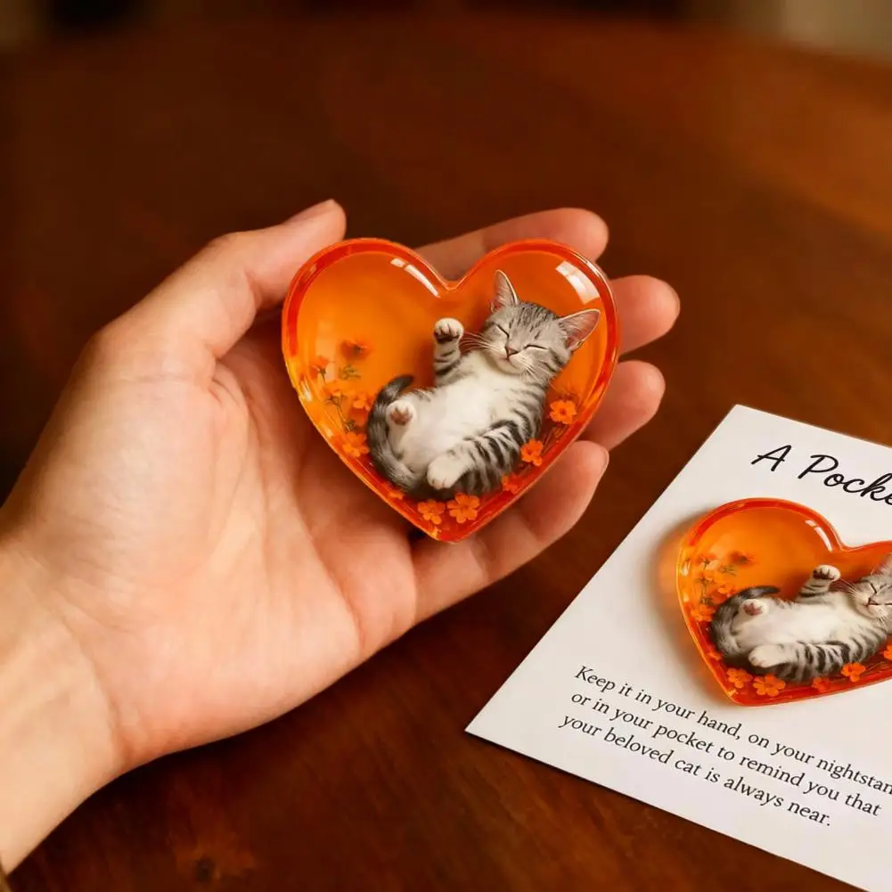 7*9cm Cat Memorial Pocket Hug With Inspirational Card Emotional Support Love Heart Shaped Cat Pocket Token Decoration Cat Owners