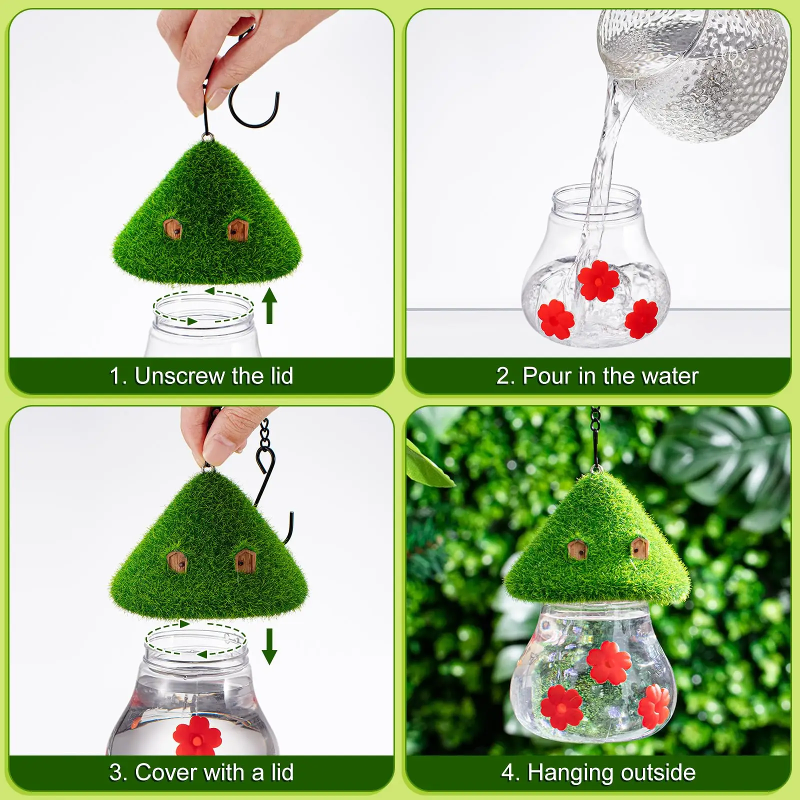 Hummingbird Feeder Outdoor Hanging Flocking Mushroom Shape Bird Outside Water Birds Drinking Metal Garden Yard Patio Decoration