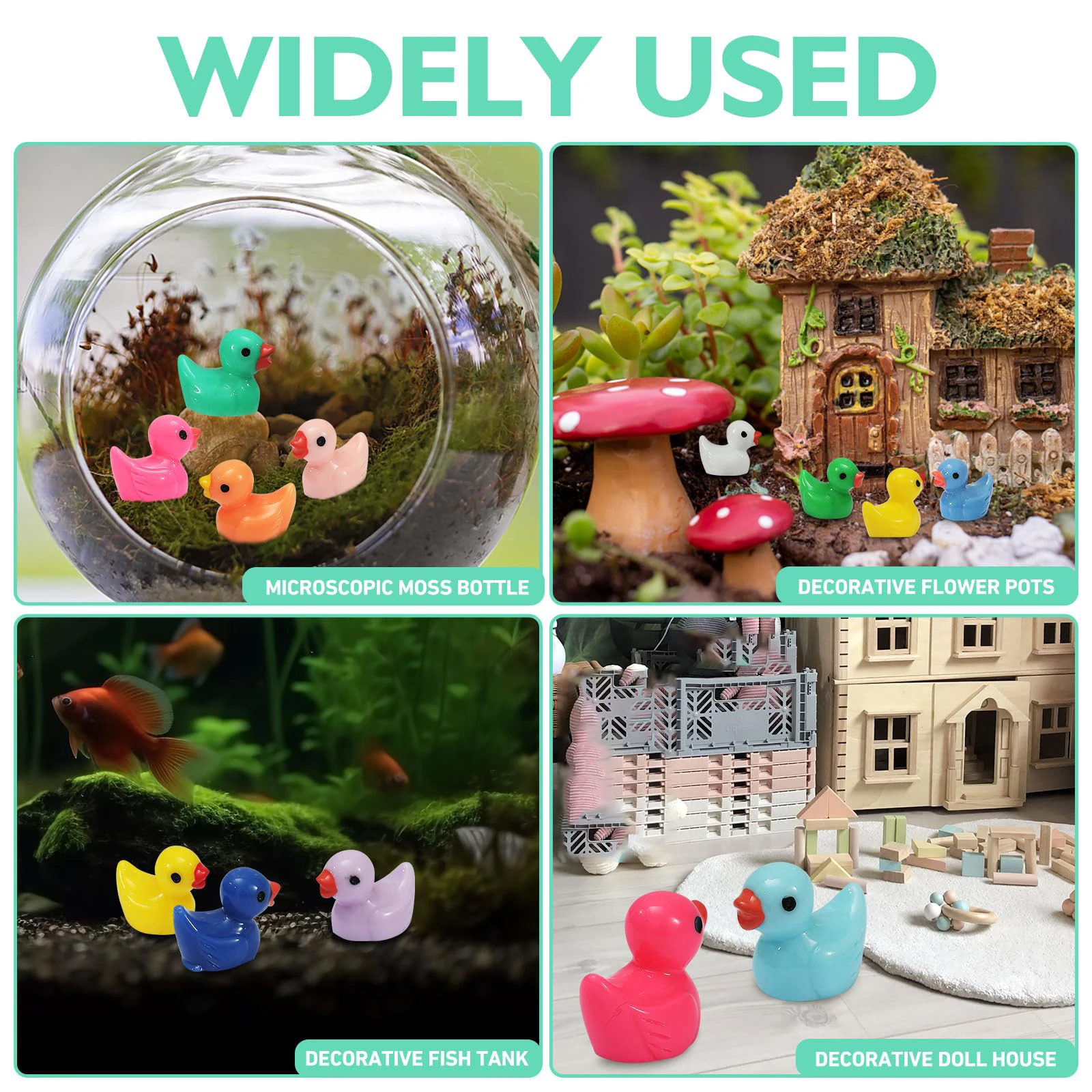 20/50/100pcs Mini Resin Ducks with Santa Hats Christmas Tiny Ducks  Figurines For Xmas Fairy Garden Dollhouse Potted Plants Decor