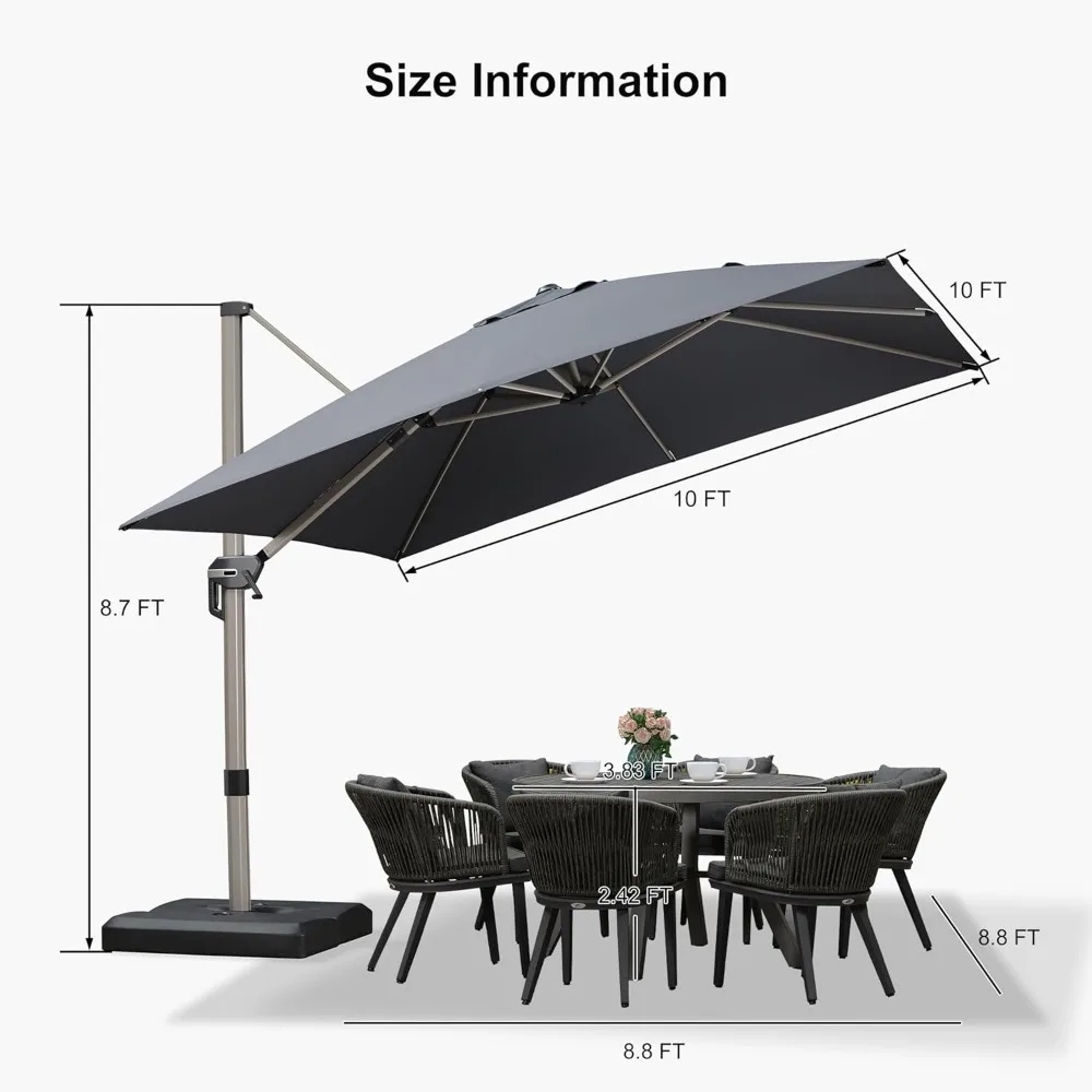 10' X 10 Patio Umbrella, Champagne Square Cantilever Umbrella for Outdoor Patio,Adjustable Offset Hanging Umbrella with Aluminum