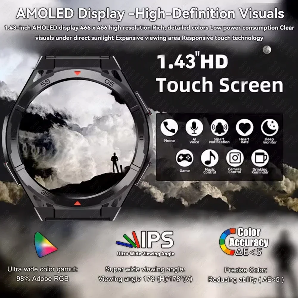 2025 New Dual-Band satellite GPS SmartWatch Men 1.43'' AMOLED Screen Compass Heart Rate BT Call IP69 10ATM Waterproof SmartWatch 5
