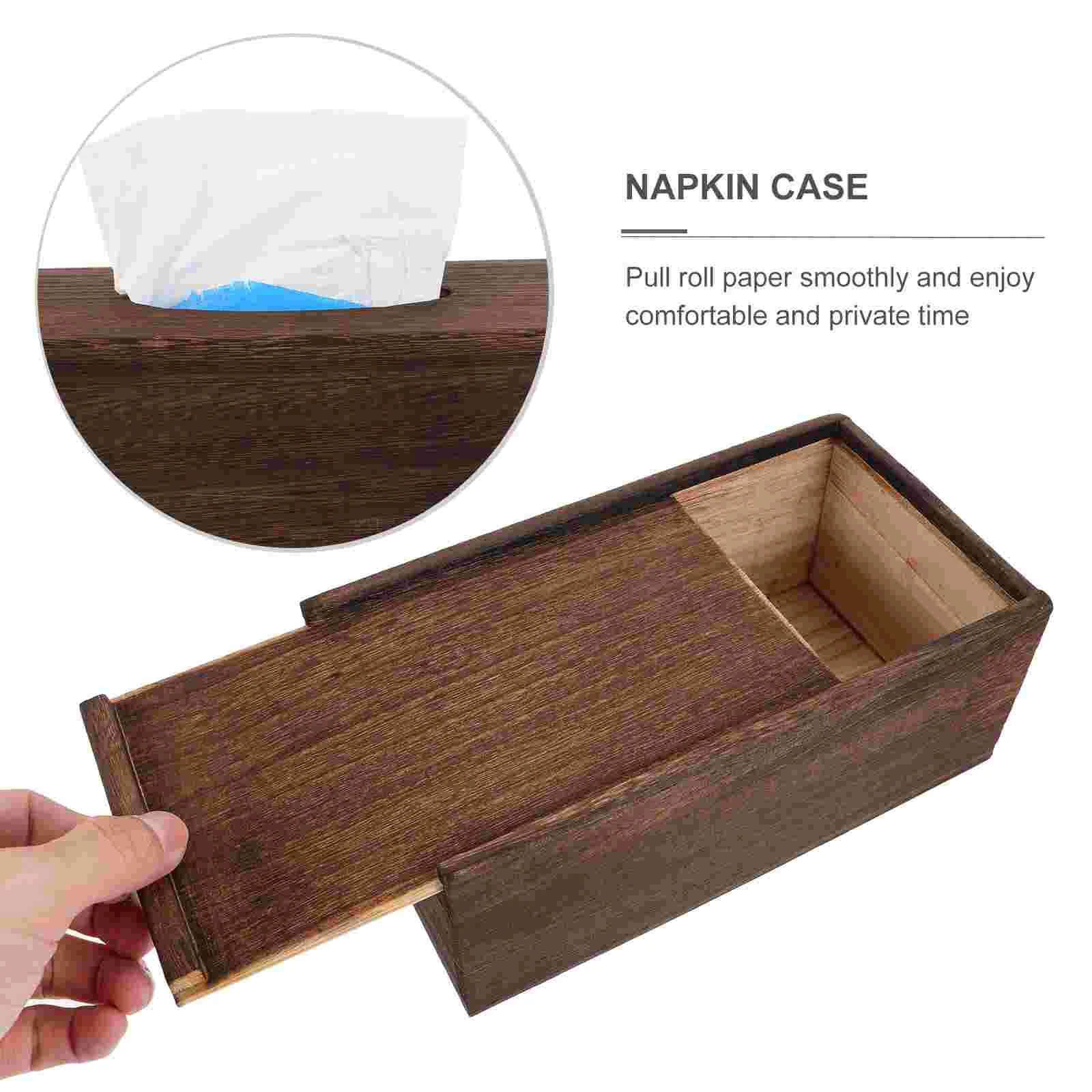 

Desktop Stand Decorative Tissue Holder Solid Wood Paper Box Napkin Black Towel Case Container
