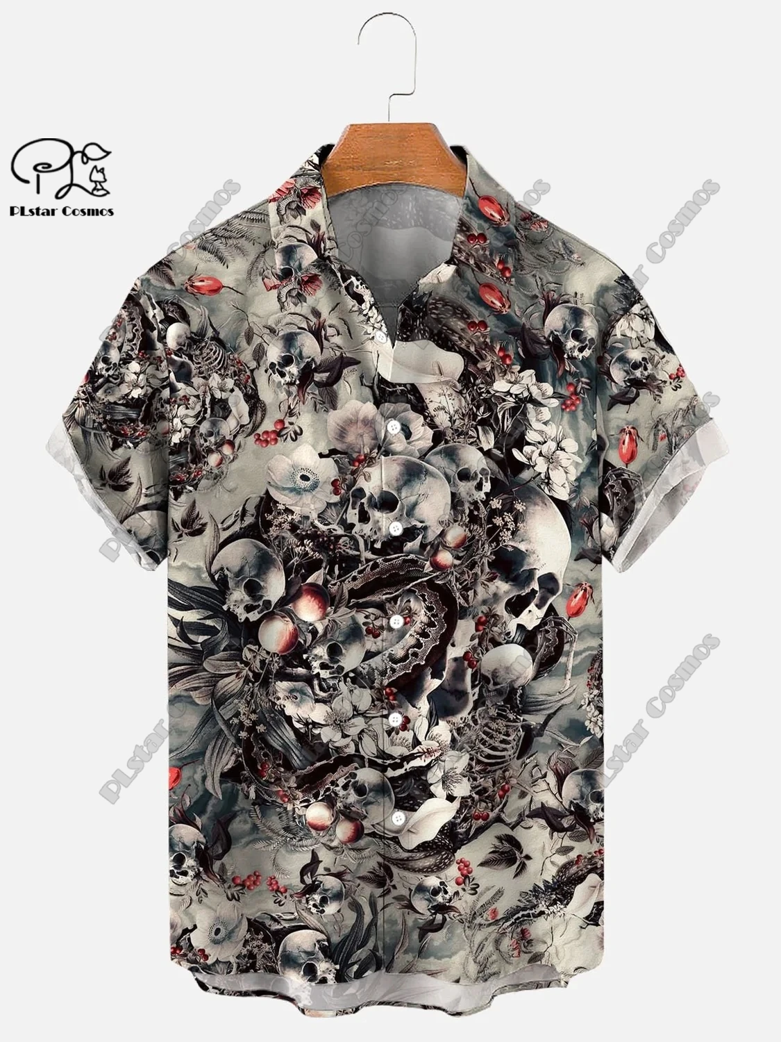 3D Printing Death Scythe Skull Halloween Hawaiian Shirt Summer Short Sleeve Shirt Unisex Shirt Oversized 5XL Halloween Gift SS-4