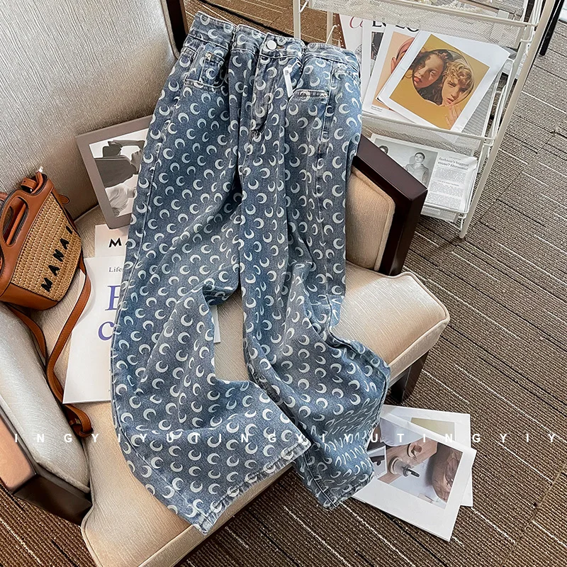 

High Waist Women Wide Leg Denim Pants 2023 New Summer Vintage Washed Blue Longg Trousers Streetwear Casual Straight Jeans