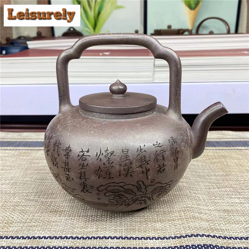 700ml Yixing Purple Clay Teapots Handmade Pot Raw Ore Dragon Kiln Wood Burning Mud Tea Brewing Kettle With Strainer Zisha Teaset