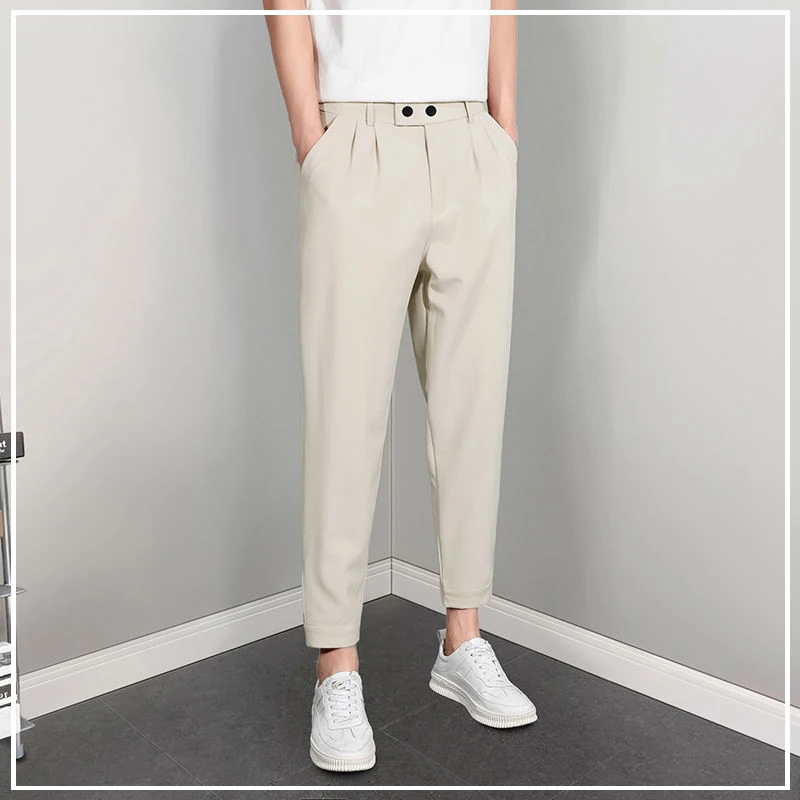 Solid Color New Models Versatile Loose Fitting Straight Cylinder Leisure Senior Texture Simplicity Men's Cropped Pants Summer
