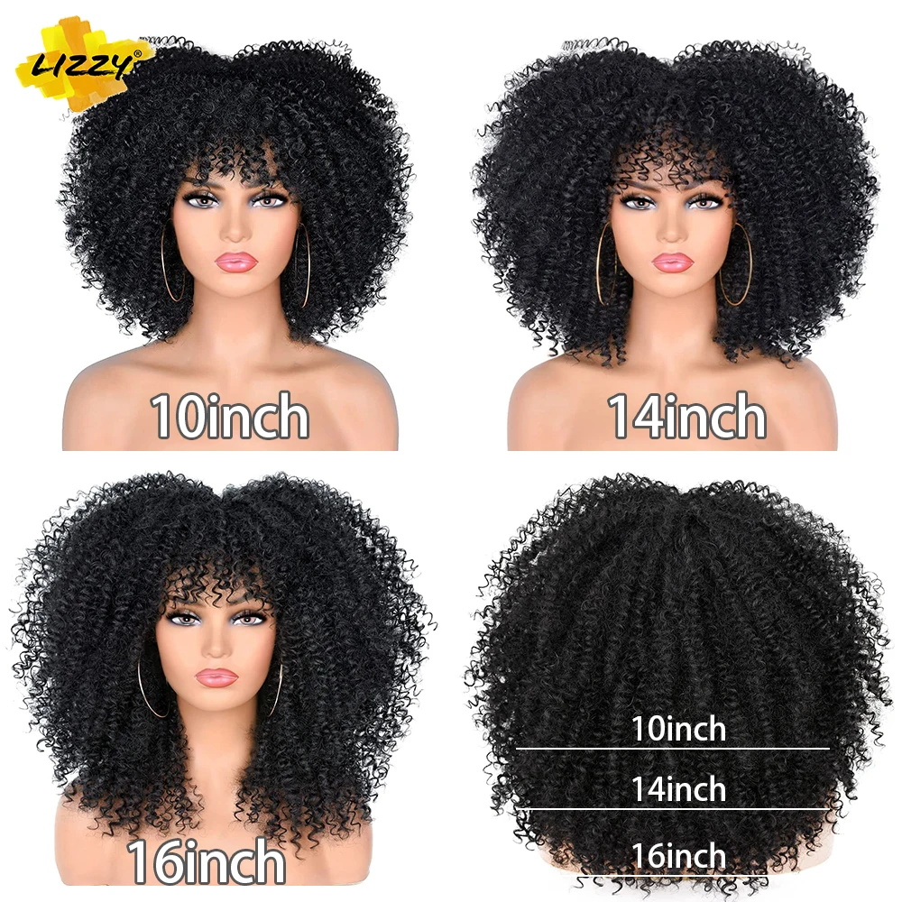 Short Afro Curly Wig With Bangs Synthetic African Glueless Fluffy Black Ombre Brown Curly Women's Wigs