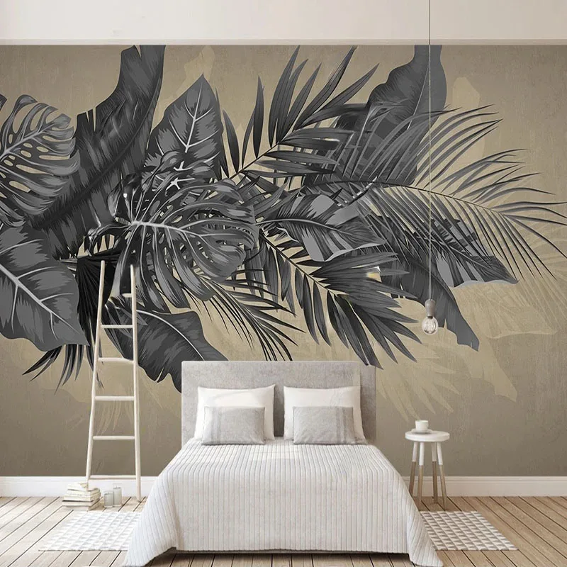 Custom 3D Wall Mural Hand Painted Nordic Tropical Plant Leaves Photo Wallpaper Retro Living Room Background Wall Mural Wallpaper