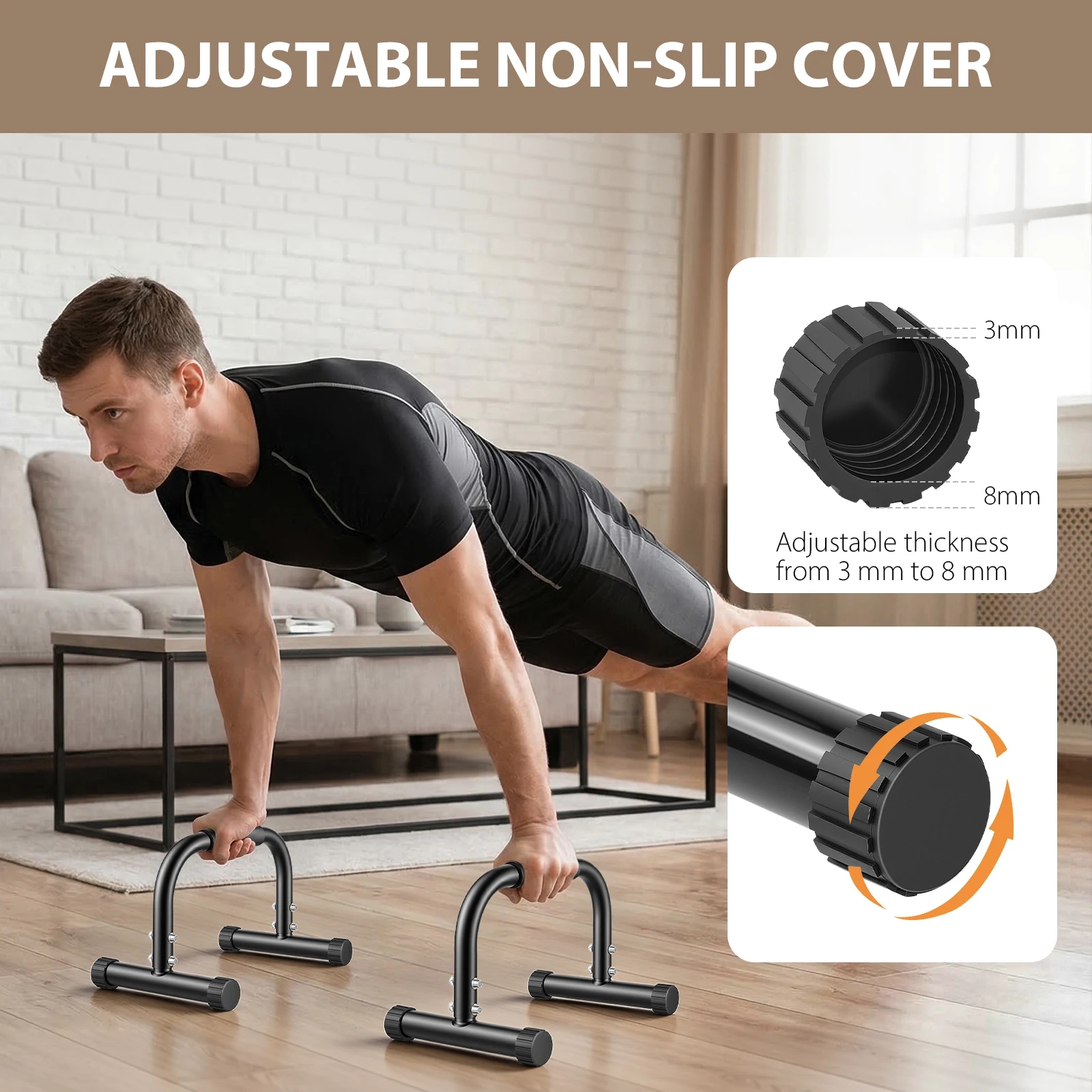 BRIEFNESS Parallettes-Stangen, Liegestützgriffe, Calisthenics-Ausrüstung für Handstände, Full Planche & Dips, 16,6x10x10 Zoll, Krafttraining – Detail 3