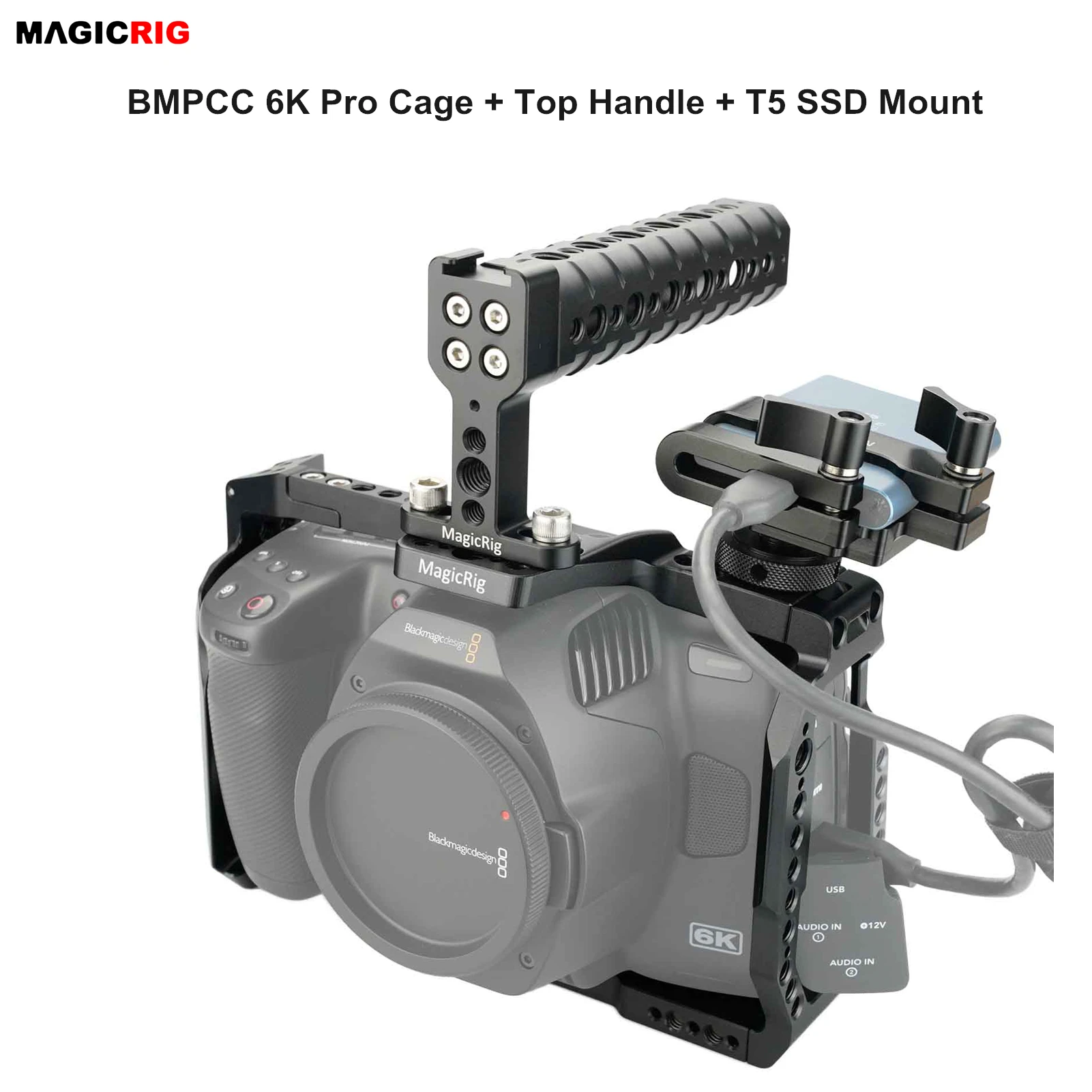 Magicrig Bmpcc 6K Pro Cage Con Impugnatura Superiore + Supporto Ssd T5 Per Blackmagic Design Pocket Cinema Camera 6K Pro / 6K G2