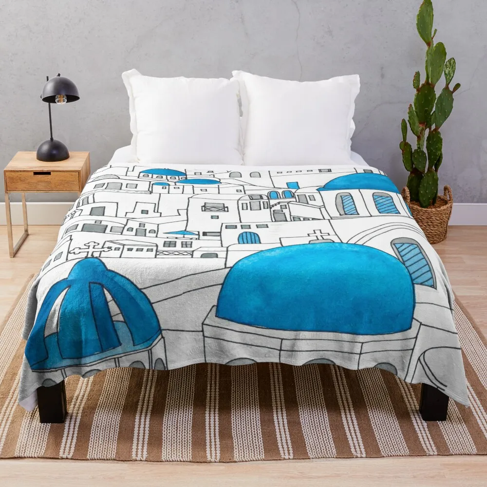 

Santorini Blue and White Paradise Throw Blanket Blanket Fluffy Sofa Quilt For Sofa