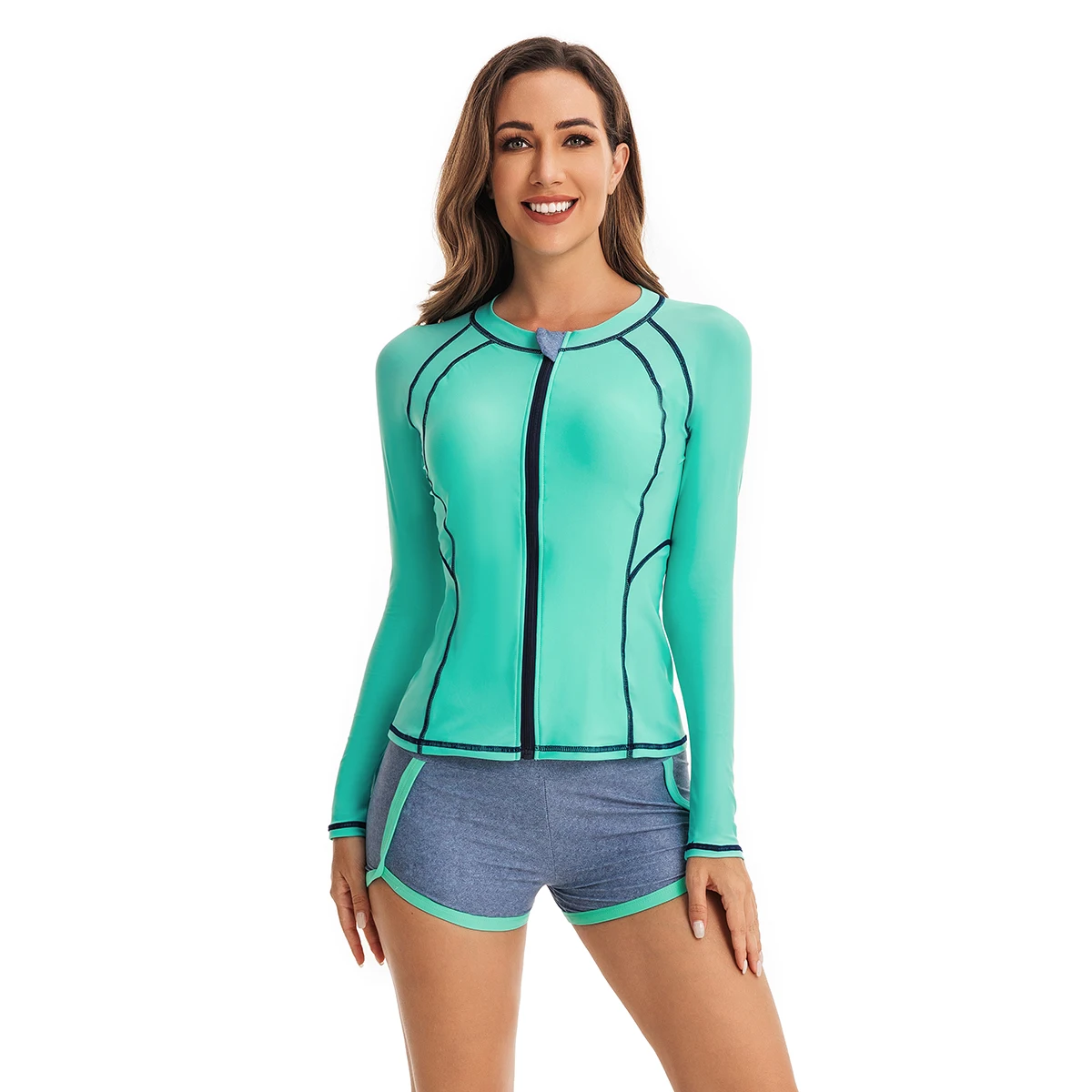 Costume Da Bagno Rash Guard Donna Due Pezzi - Manica Lunga UV Protection, Con Zip E Imbottitura - Foto 10
