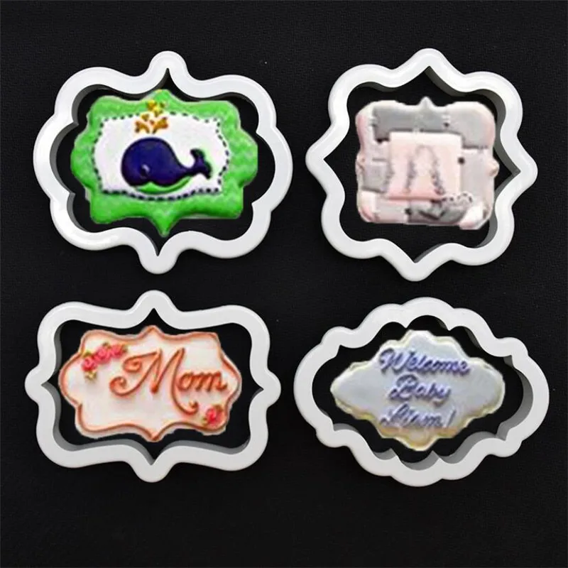 Cookie Cutter Cookie Mould Cookie Maker Press Kit Cookie Printing Mold Baking Mold 4Pcs/Lot Vintage Plaque Frame Cookie Cutter Set Plastic Biscuit Mould Cake Decorating Tools Stainless Steel Cookie Mold