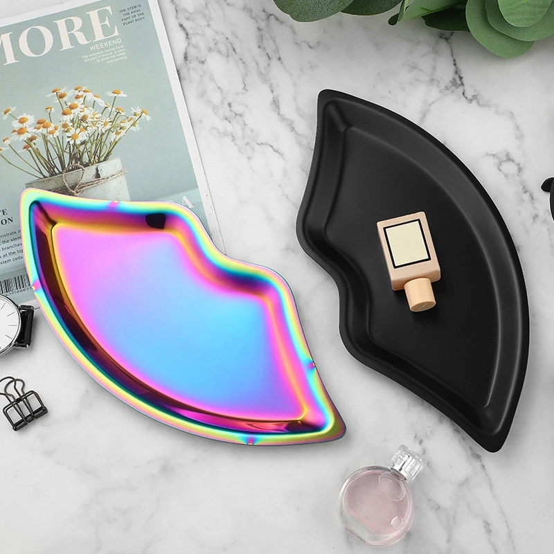 Stainless Steel Lip Shaped Jewelry Tray Home Cosmetics Metal Tray Female Jewelry Storage Tray Decorative New 5