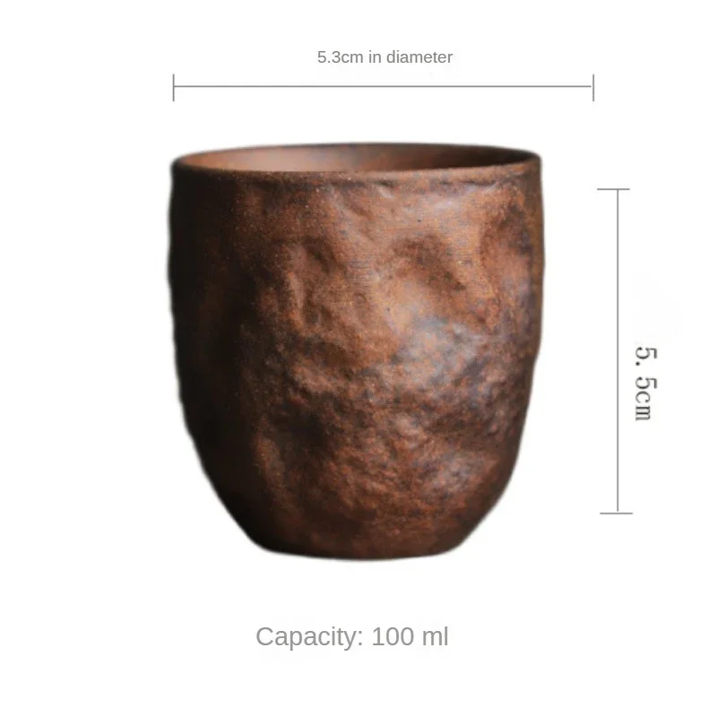Handmade Stone Texture Ceramic Tea Cup Aged Rock Clay Zen Style for Gongfu Tea Ceremony Unique Rustic Master Cup Home Decor Gift