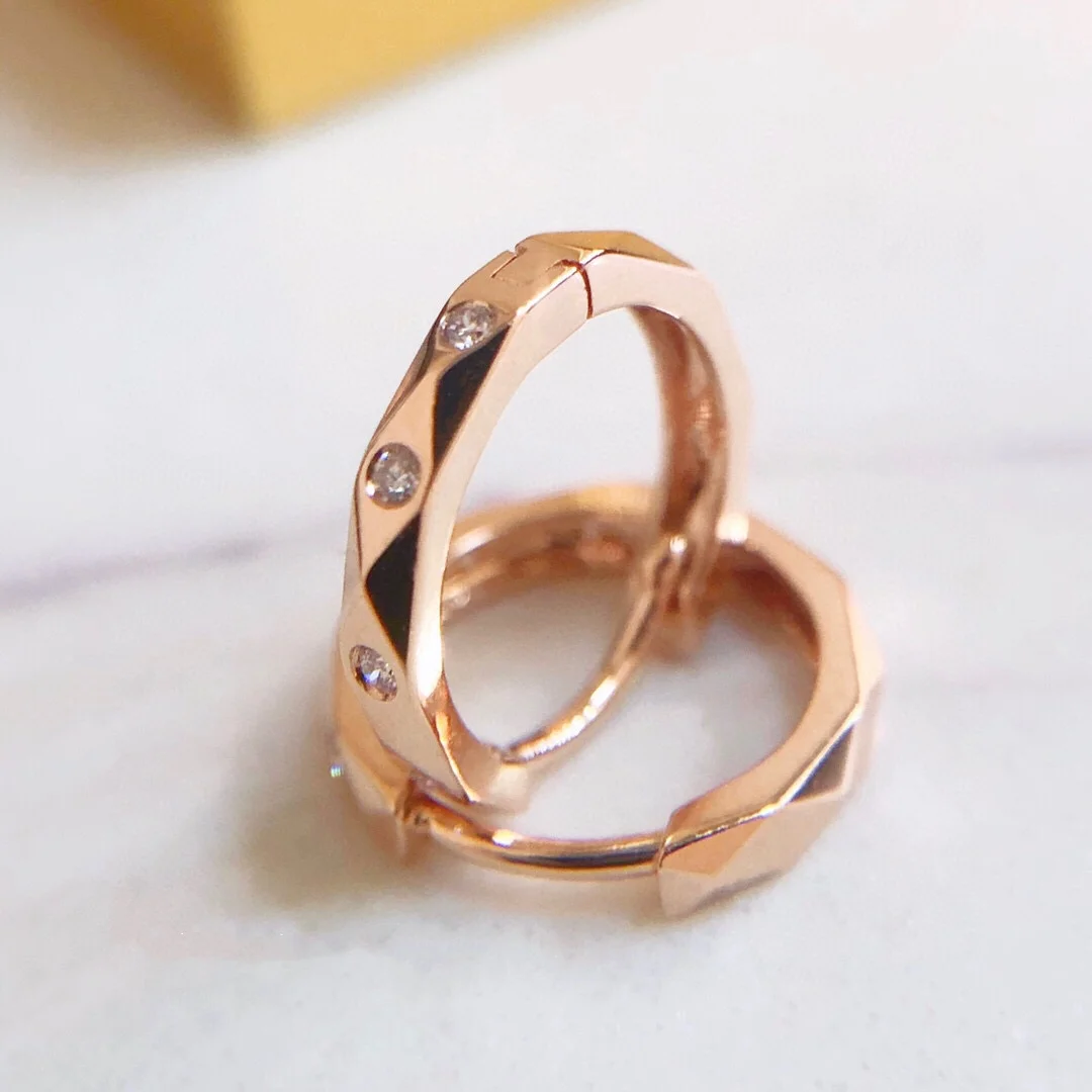 Orecchini Con Diamanti 18K Import Solid Yellow Gold Jewelry (Au750) Donna Base In Metallo Semplice E Delicato Spring Cut Fashion Lady