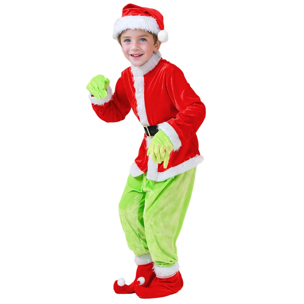 Costume Da Mostro Verde Natalizio Per Bambini Ragazzo Halloween Stage Performance Dress Up Suit Santa Cosplay Festival Abbigliamento Party