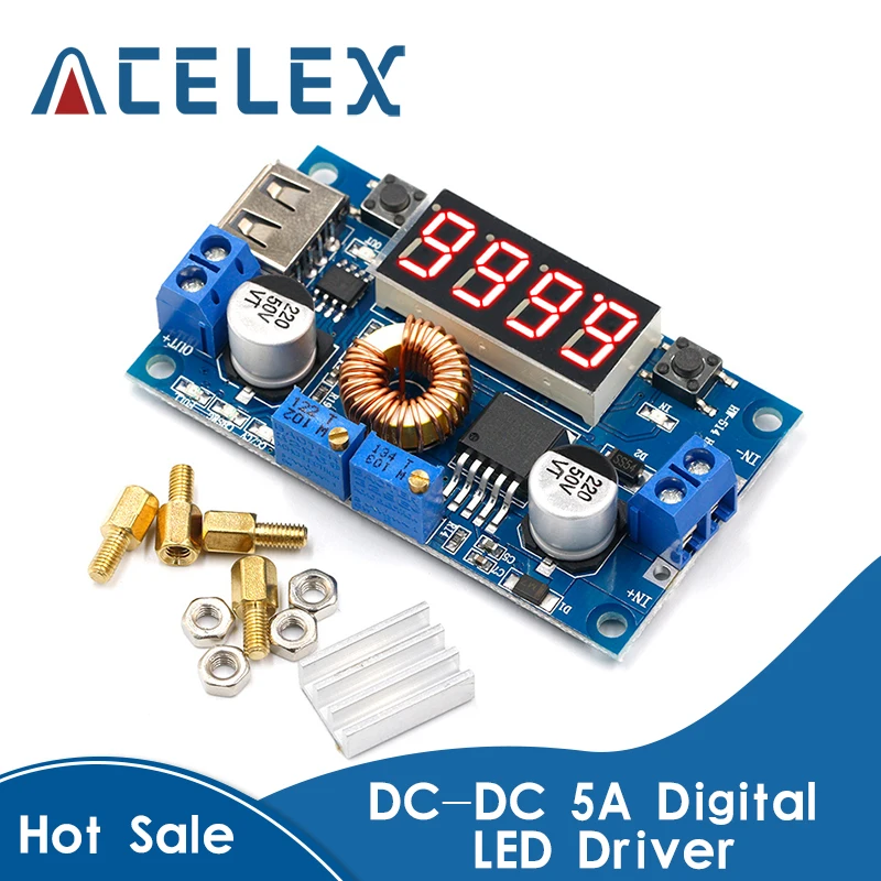 5A DC-DC LED Switch Regulator Charger Power Step Down Module LED Voltmeter Case 