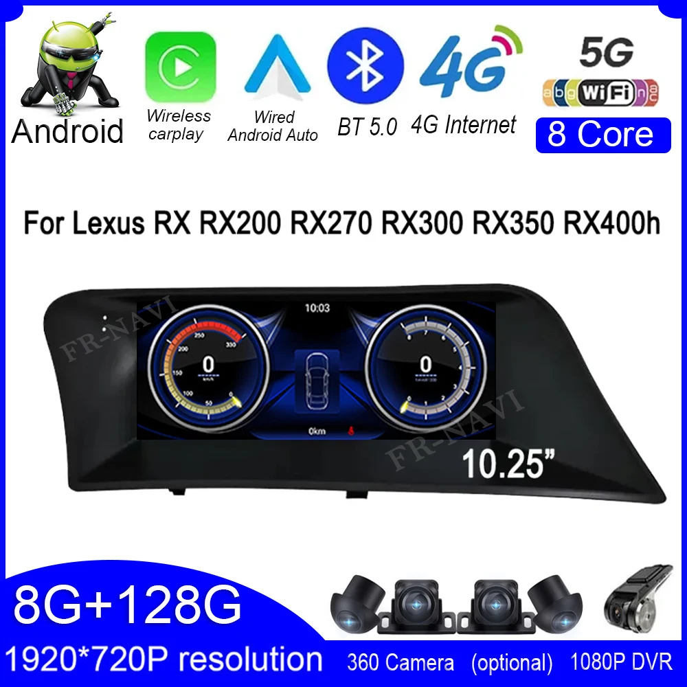 

10.25" For Lexus RX RX200 RX270 RX300 RX350 RX400h Android 12 Car Stereo Radio Navigation GPS Multimedia