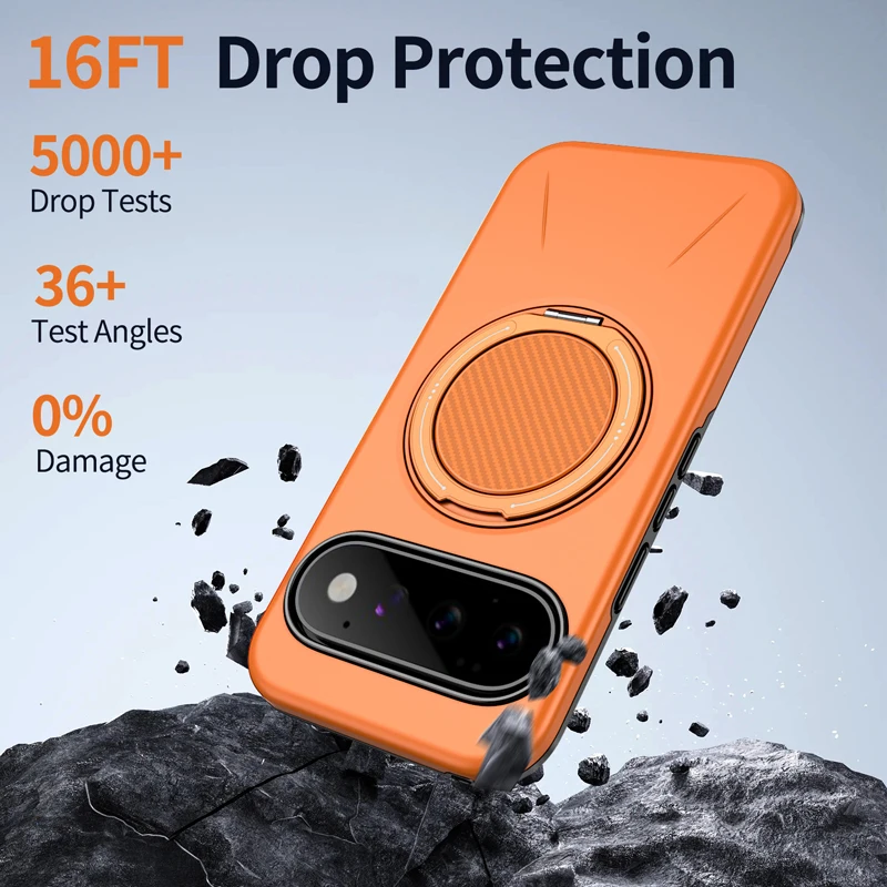 Enhance your phone's protection and style with the ELVEV Magnetic Shockproof Phone Case featuring a Rotating Ring Bracket.