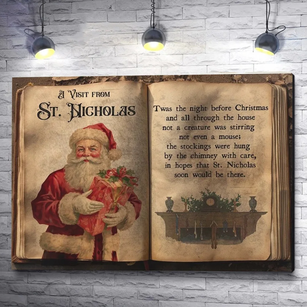 

Vintage Christmas Storybook Poster Prints For Living Room Old Time Holiday Sign The Night Before Xmas Canvas Painting Wall Art