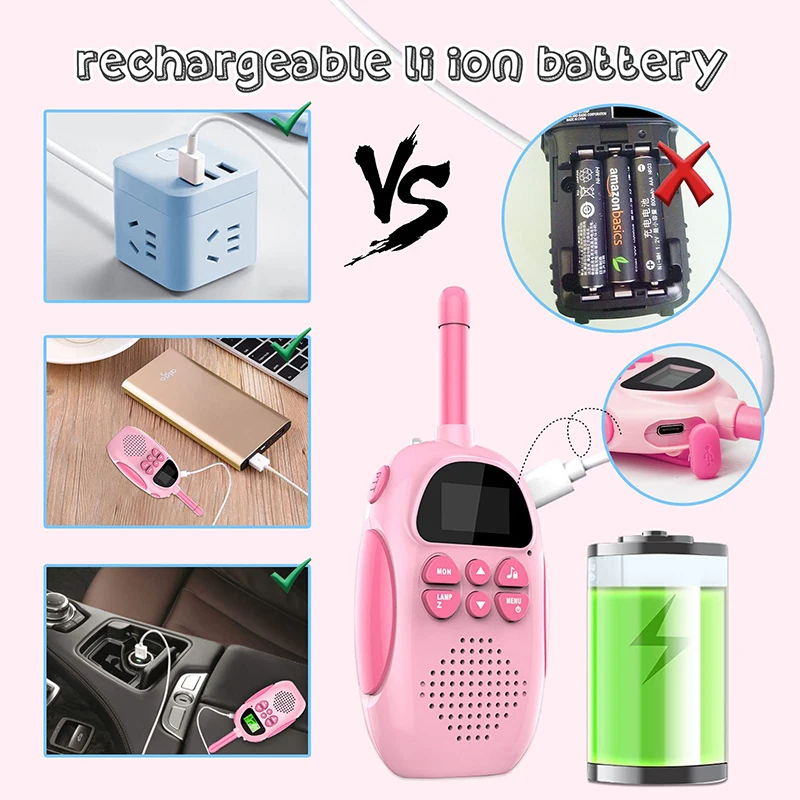 2 Pack Walkie Talkies for Kids Toys Rechargeable Battery Walkie Talky 22 Channels 2 Way Radio 3KM Long Range for Children Gifts 2