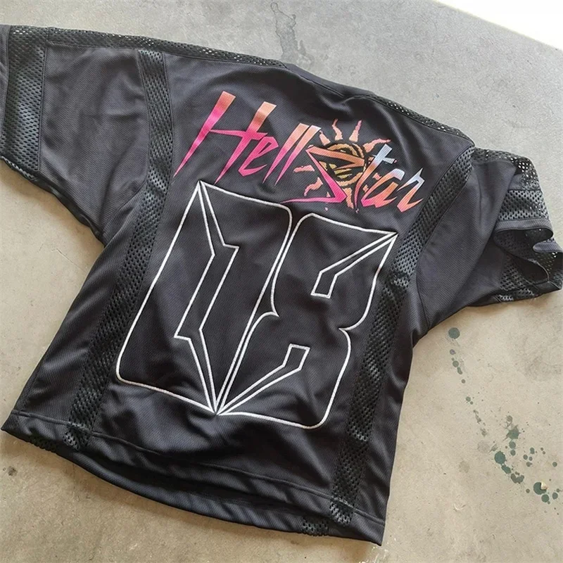 

High Quality Hellstar Oversized T-Shirt with Mesh Stitching Print High Street Jersey Black 8 Men Top Tee Timely Delivery