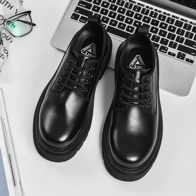 Men Luxury Harajuku Korean Style Streetwear Casual Thick Platform Leather Wedding Shoes Male Business Fashion Dress Leather Shoe