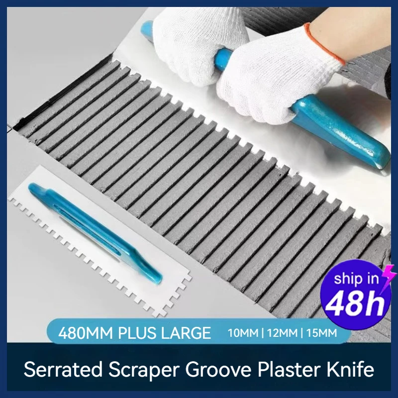 Cazzuola Per Piastrelle Di Ceramica Da 48Cm 10Mm/12Mm/15Mm Cazzuola Seghettata Manico In Legno Fessura Per Livellamento Della Parete Del Pavimento Tir