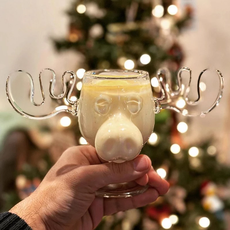 1pcs Elk Wine Glass Cocktail Juice Cup Reindeer Mug Drinkware Christmas Gift