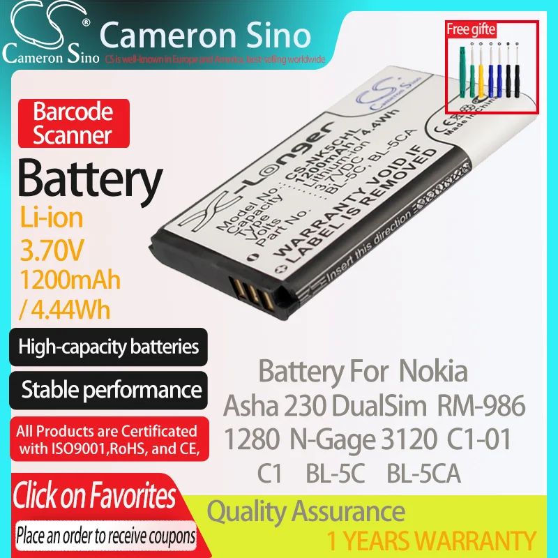 Batteria Cameronsino Per Nokia Asha 230 Dualsim Rm-986 1280 N-Gauge 3120 C1 C1-01 Adatto Per Nokia Bl-5C Bl-5Ca Scanner Di Codici A Barre Batteria