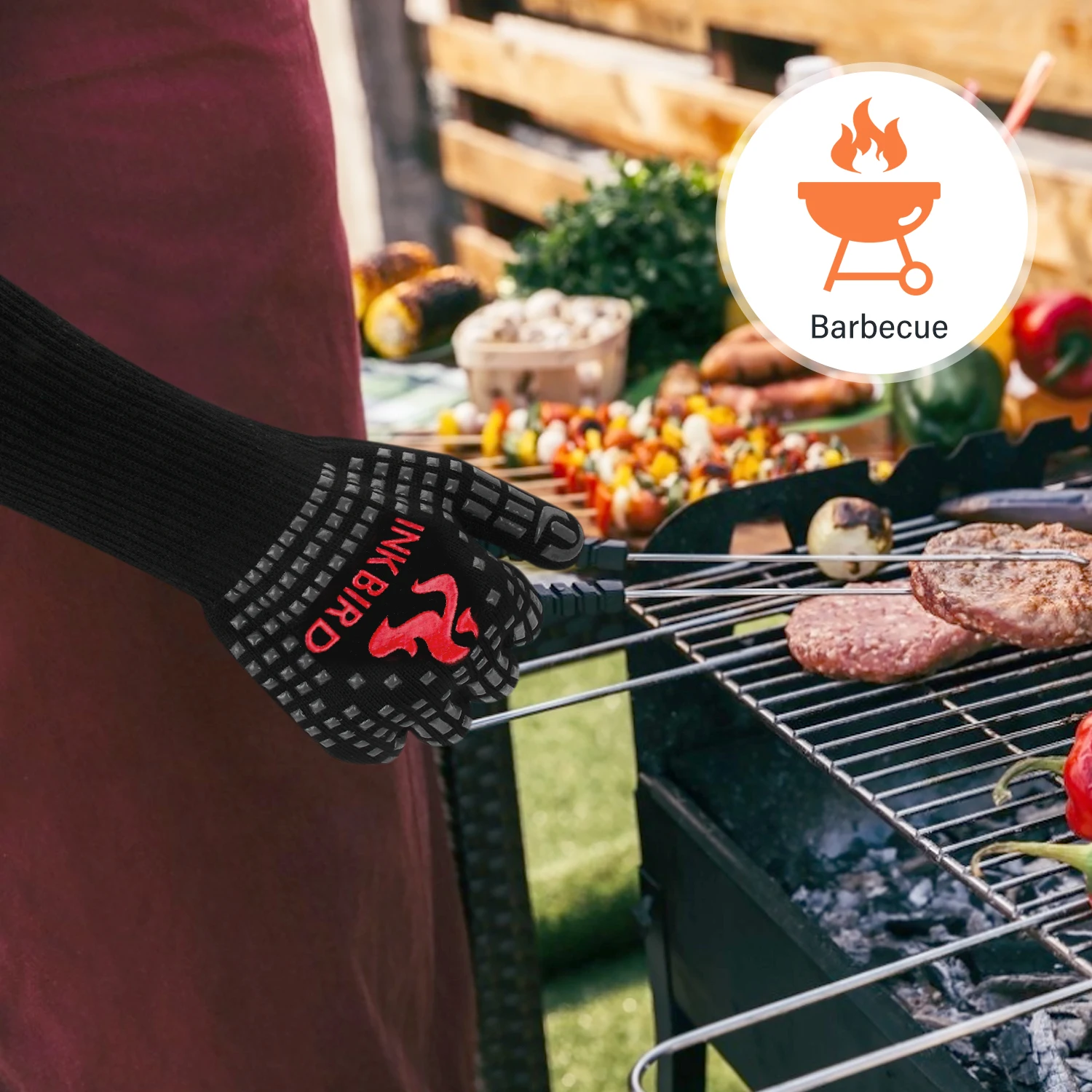 INKBIRD BBQ Gloves 800℃ High Temperature Resistance Barbecue Gloves Indoor Outdoor Household Non-Slip Microwave