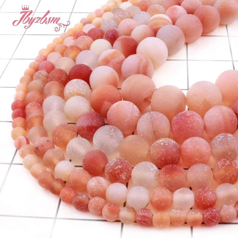 

Natural Round Agates Frost Matte Rugged Pink Stone Bead For Jewelry Making DIY Necklace Bracelet Loose Strand 15" 6/8/10/12/14mm