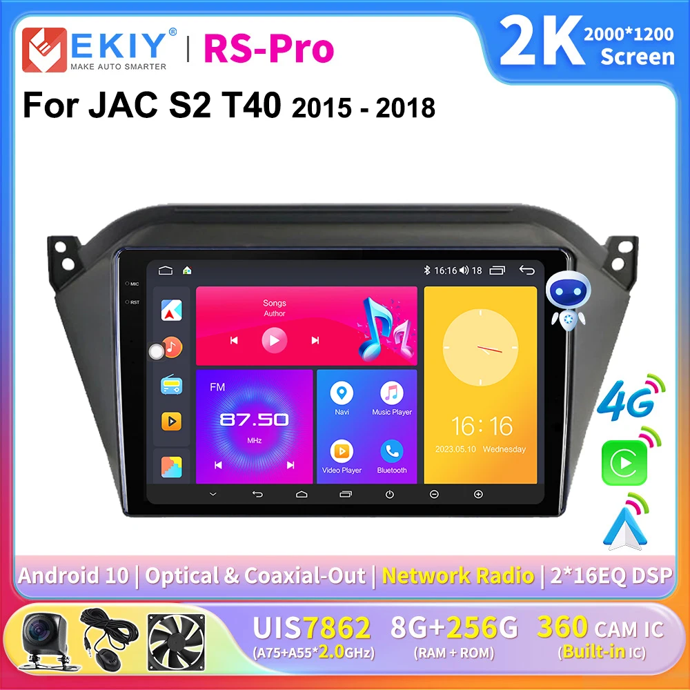 

EKIY 2K Screen CarPlay Car Radio For JAC S2 T40 2015-2018 Android Car Multimedia GPS Player Autoradio Navi Stereo 4G Ai Voice