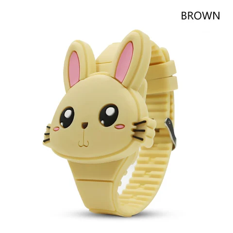 Rabbit Girls Watches with Bracelet Flip Cover Rubber Led Digital Kids Watch Child Clock Relogio Infantil Menino