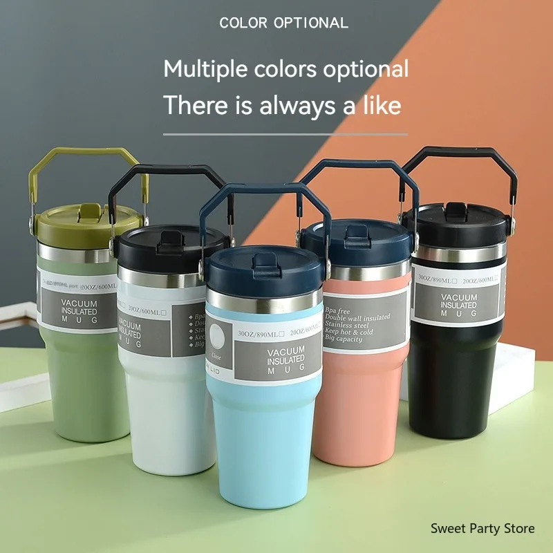 20oz/30oz Stainless Steel Thermos Mug With Straw Keeps Cold and Heat Thermal Mug Tumbler Outdoor Sports Thermal Water Bottle 1