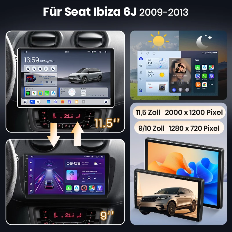 Radio para Auto Junsun de 9 Pulgadas con Android 15 para Seat Ibiza 6j 2009-2013, Inalámbrico para Apple CarPlay, Pantalla Táctil IPS, Reproductor Multimedia Estéreo, Sistema Inteligente para Auto, Unidad Principal Autoradio 2 Din, Navegación GPS, BT, 4G, WIFI, 8 Núcleos, FM, DSP, RDS, SWC, DAB+ 2
