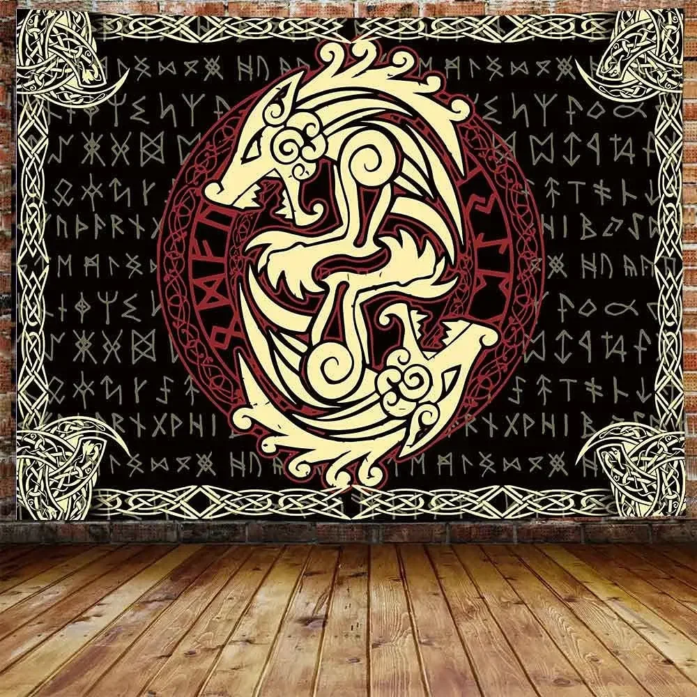 Norse Mythology Vikings Tapestry Mysterious Ancient Runes Totem Tapestries Wall Hanging Art for Living Room Bedroom Home Decor tapestry decorations