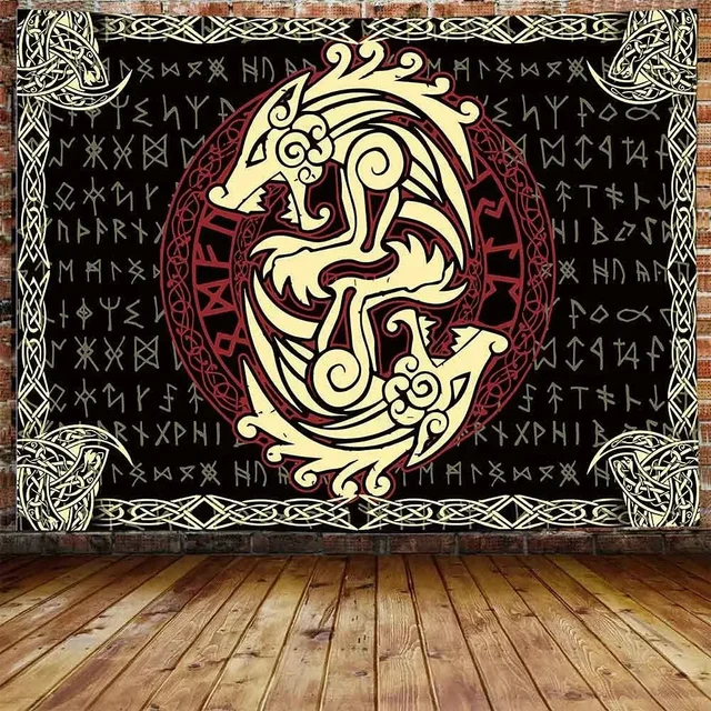 Norse Myenson Vibasin Tapisserie, Mysterious Prairie, Runes Totem Tapisseries, Wall Face Art, Living Room, Bedroom Home Decor 2