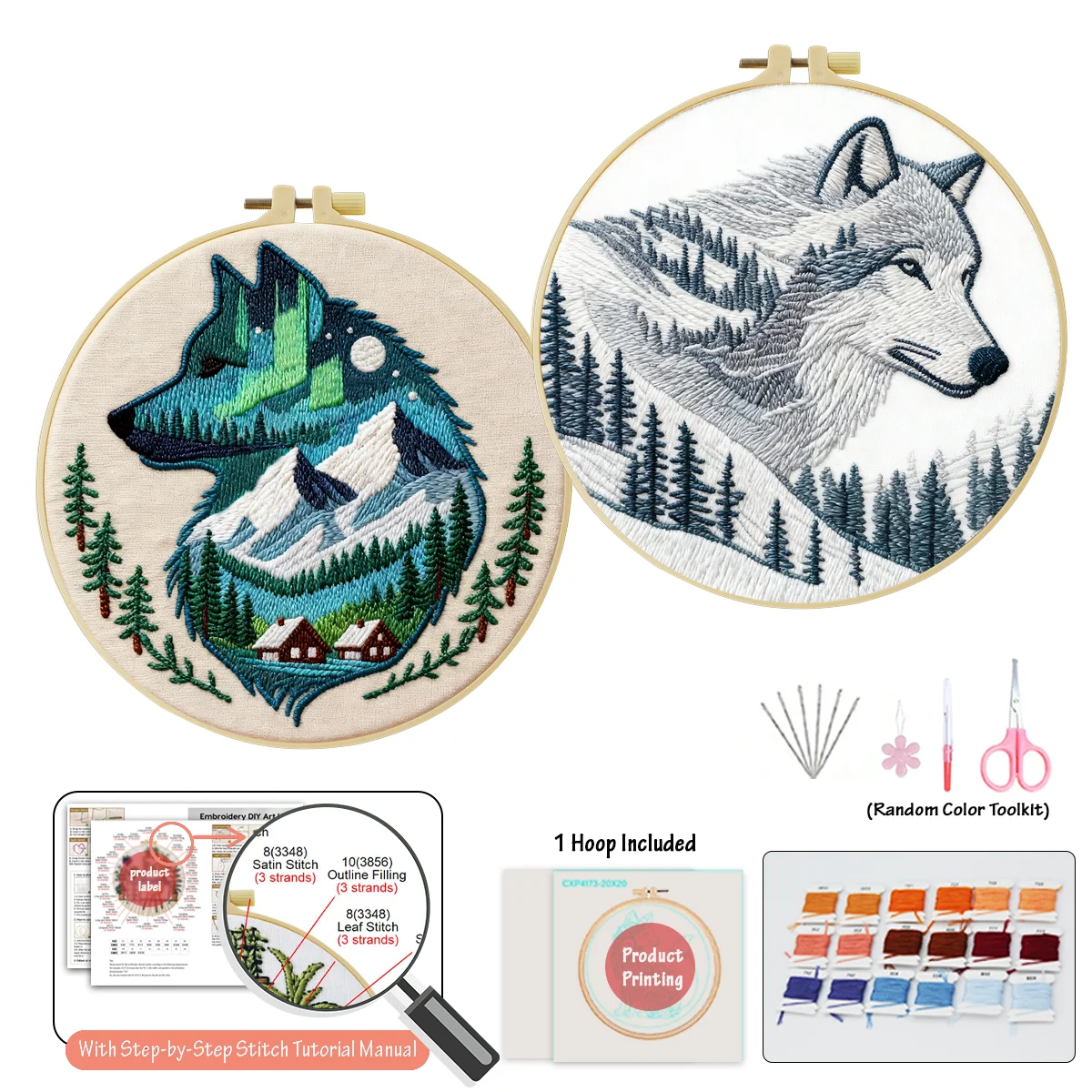 2-teiliges DIY-Stickmaterial-Set für Anfänger, inklusive Nadeln, Fäden, Stick-Starter-Kit, Kreuzstich-Kunst als Geschenk