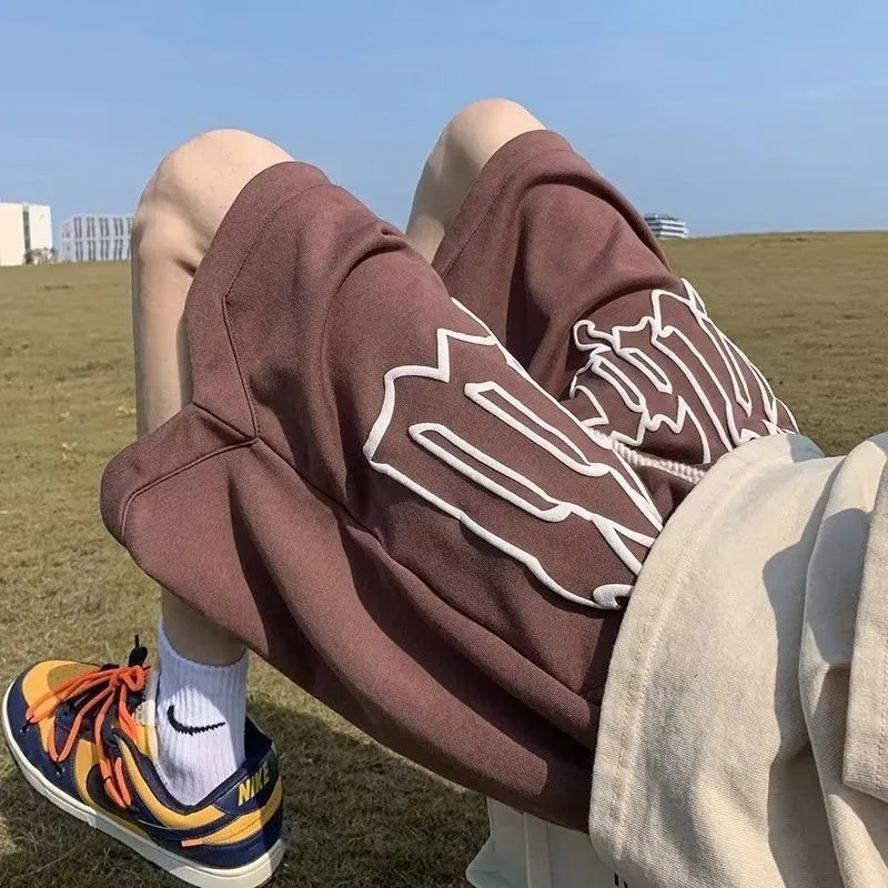 

Y2K Summer American Basketball Men's Shorts Fashionable 5/4 Middle Pants Daily Street Casual Unisex Oversized Sports Pants