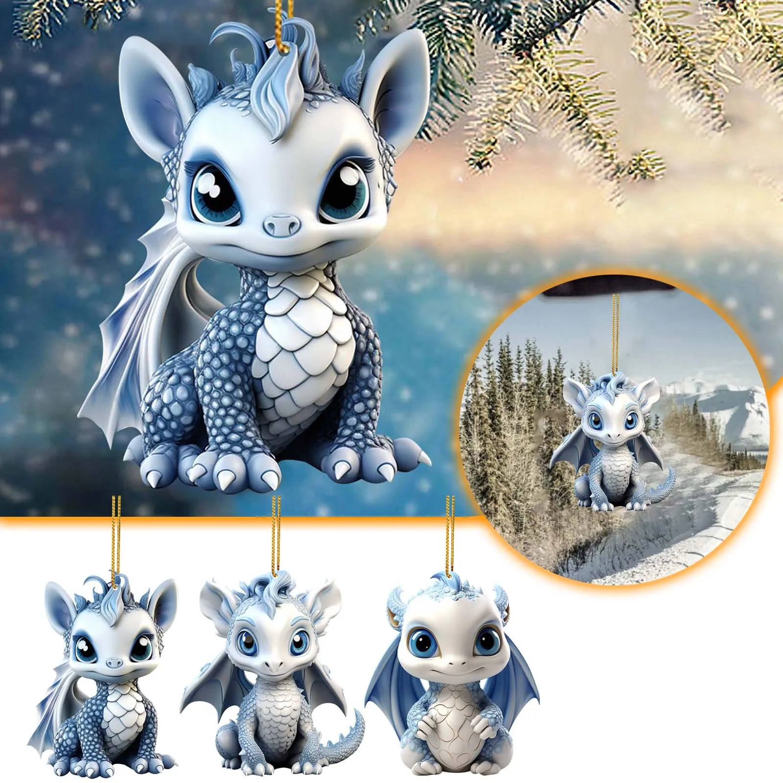 Cute Dragon 2D Christmas Pattern Print Hanging Home Decor Pendant Xmas Tree Pendant Room Hanging Ornament Party Supplies 2024