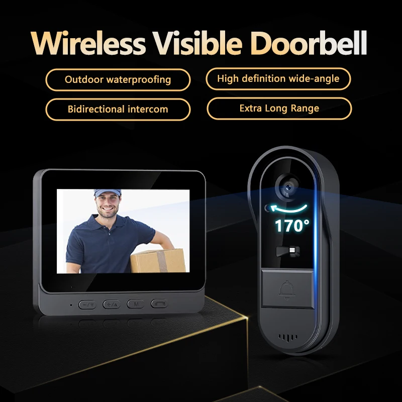 wireless-waterproof-visual-doorbell-ir-night-vision-door-bell-hd-43inch-ips-screen-doorbell-camera-24g-for-home-apartment