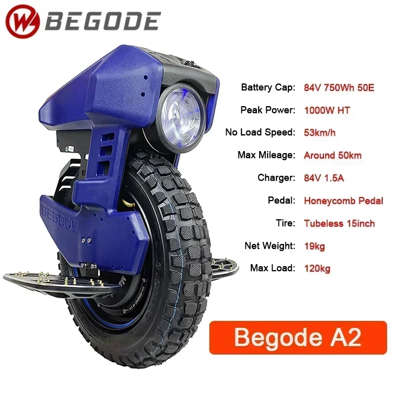 Begode-A2電動一輪車,オリジナル,1000W,最高速度53km, h, 15インチオフ