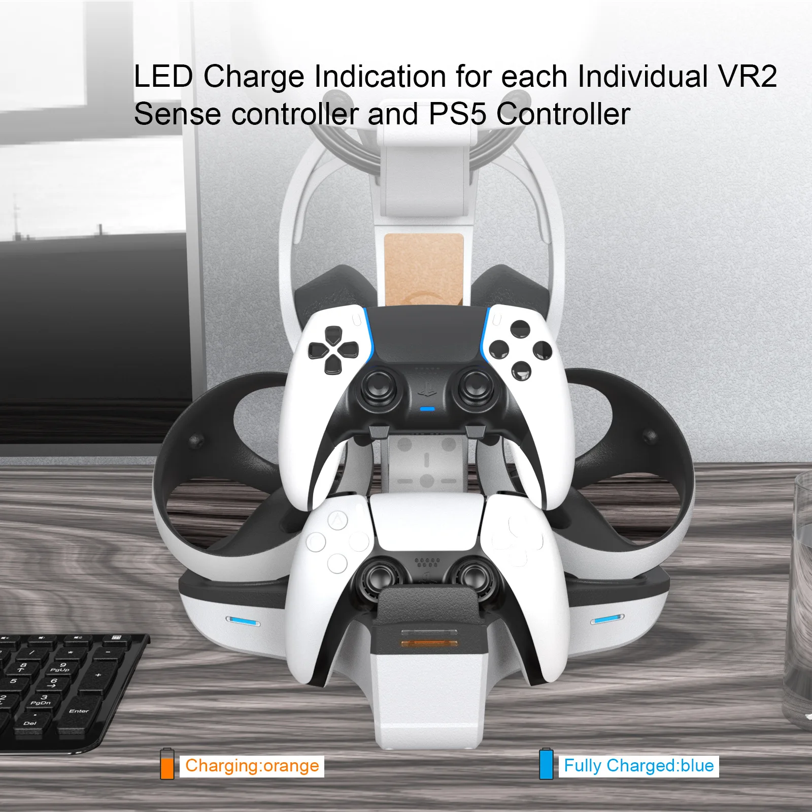 JYS-P5156 For PS5 VR2 controller cooling fan LED charge indication individual sense RGB lighting With Headphone Stand Holder
