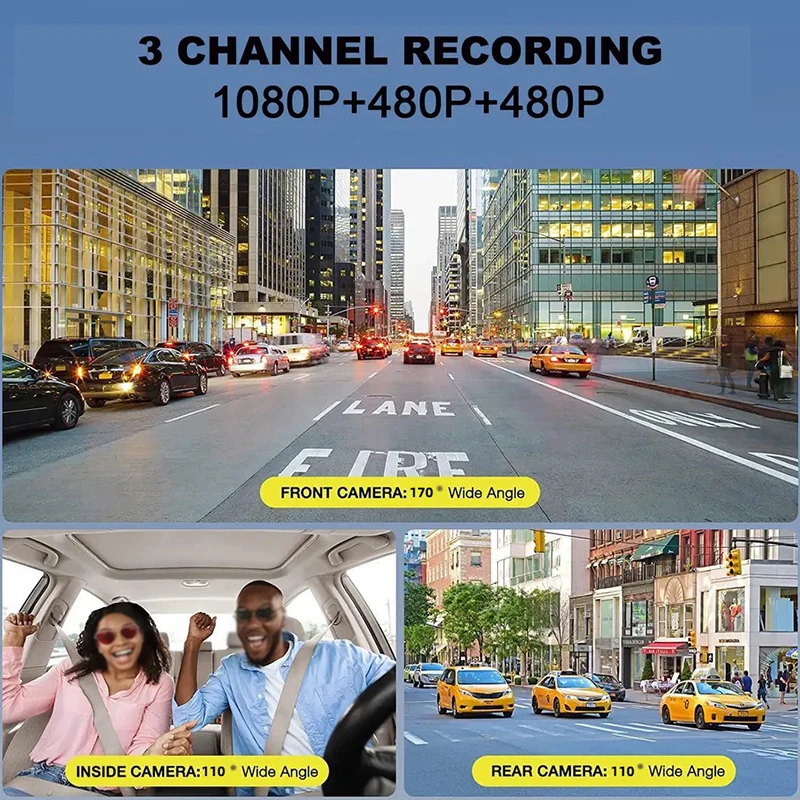 Dashboard Recorder 4-Lens 1080P Car Night Vision Machine Rotatable Camera Cyclically Record Reversing Camera 2.0-Inch