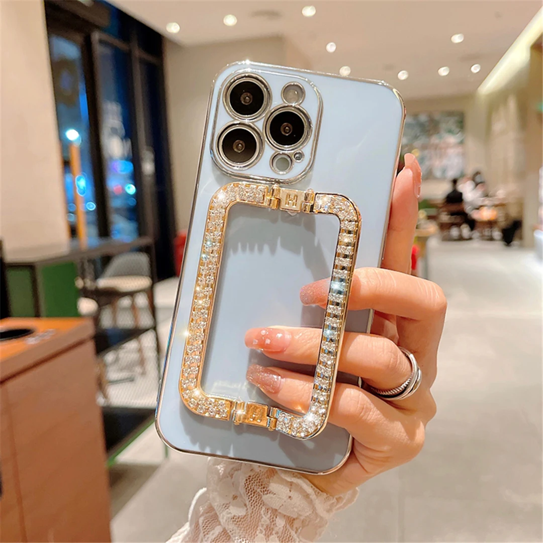 Silicone Phone Case With 3d Crystal Square Holder For Xiaomi_voghion.com