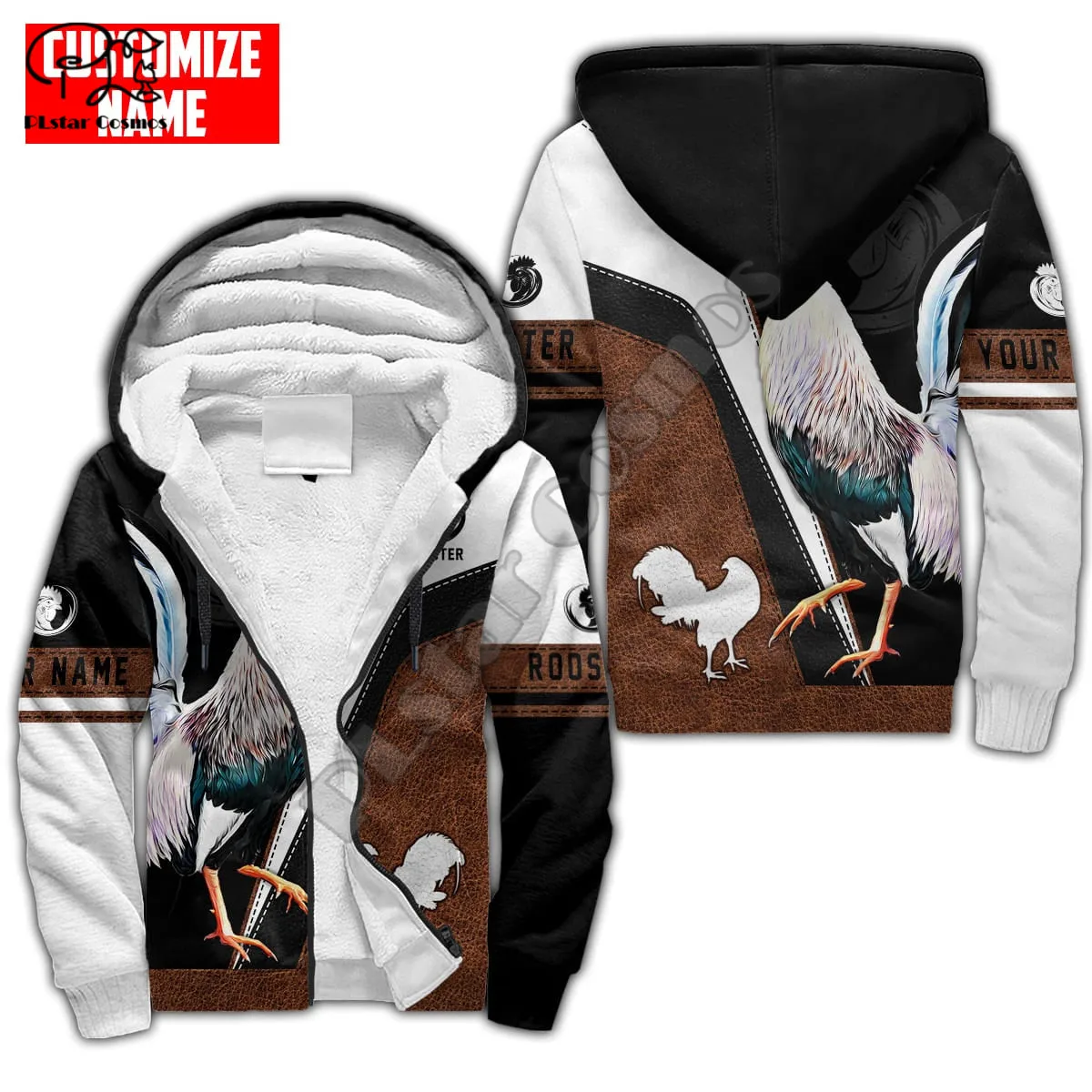 PLstar Cosmos Beautiful Rooster 3D Printed 2022 Winter Clothing Casual Warm Hood Thick Coat Zipper Man Fleece Hoodies Jacket R27